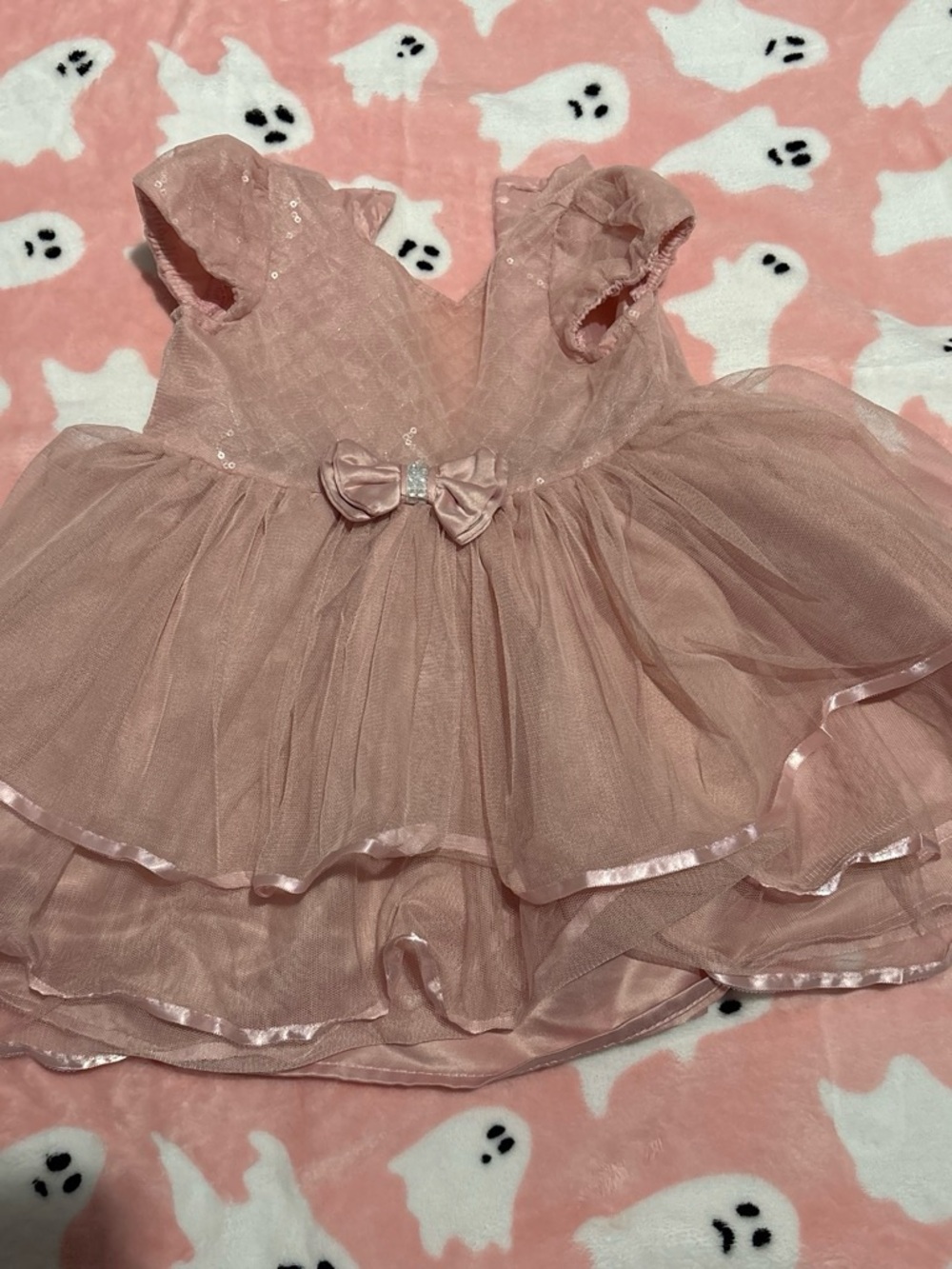 Girls Pink Tulle Party Dress with Bow